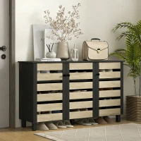 HOMCOM Shoe Cabinet with 3 Slatted Doors, 3-tier Shelving Rack Cabinet with Adjustable Shelves for 15 Pairs of Shoes, Black(m-8)