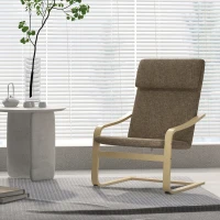 HOMCOM Modern Accent Chair, Linen-Feel Upholstered Living Room Chair with Wood Curved Legs for Balcony, Dark Brown(m-1)