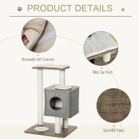 PawHut 34" Cat Tree Tower Activity Center with Natural Jute Scratch Material, Cushions on Each Platform, & Condo Area(m-4)