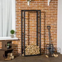 HOMCOM 23.6" x 9.8" x 59.1" Firewood Rack Outdoor, Log Holder Fireplace Storage Rack with Handles and 220 lbs. Weight Capacity, Black(m-1)