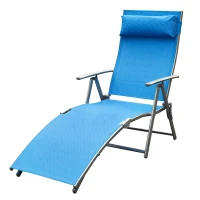 Outsunny Heavy-duty Adjustable Folding Reclining Chair Outdoor Sun Lounger Patio Chaise Lounge Garden Beach Gravity Lounge with Pillow, 7 Adjustable Backrest Positions, Blue(m-11)