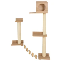 PawHut Wall Mounted Cat Tree with Scratching Post Condo Bridge Cat Climbing Shelves Furniture, Brown(m-11)