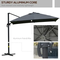 Outsunny 10x10ft Cantilever Umbrella Rotatable Square Top Market Parasol with 4 Adjustable Angle for Backyard Patio Outdoor Area Dark Grey(m-8)