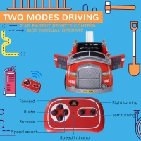 Aosom Kids Ride-On Car Fire Truck, 6V 7AH Battery Powered Fire Car with Parental Remote Control, Safety Belt, Lighting, Working Steering Wheels, Horn and Lift Ladder (Red)(m-6)