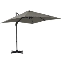 Outsunny 8' x 8' Square Patio Hanging Offset Umbrella with 360° Rotation, Aluminum Outdoor Cantilever Market Parasol, Light Grey(m-9)