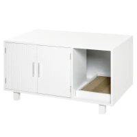 PawHut Wooden Cat Litter Box Enclosure & House, Kitty Hidden Washroom, with End Table Design, Scratcher, & Magnetic Doors, White(m-1)