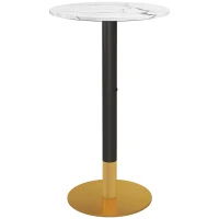 HOMCOM High Top Bar Table, Modern Round Dining Table with Faux-marbled Top and Gold Base, Bistro Table for 2 People, White(m-9)
