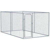 PawHut Dog Kennel Outdoor Galvanized Chain Link Fence Heavy Duty Pet Run House Chicken Coop with Secure Lock Mesh Sidewalls for Backyard Garden Silver, 13' L x 7.5' W x 5.9' H(m-8)