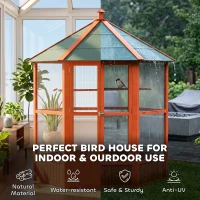 PawHut 70"H Wooden Bird Cage Hexagonal Outdoor Aviary with Doors(m-6)