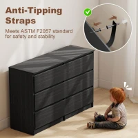HOMCOM Wide Chest of Drawers, 6 Drawer Dresser for Bedroom, Living Room, Hallway, Modern Clothes Storage Organizer, Black(m-6)