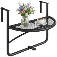 Outsunny Adjustable Balcony Hanging Rail Table Metal Mounting Mini Wall Desk Storage Rack Outdoor Flower Stand, Black(m-2)