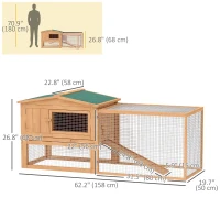 PawHut 62'' L 2-Story Rabbit Hutch Bunny Cage Small Animal House with Pull Out Tray, Detachable Run, Ramp, for Indoor Outdoor, Natural(m-3)