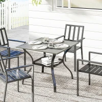 Outsunny Outdoor Dining Table for 4, Square Patio Table with Umbrella Hole, Shelf, Slatted Faux Wood Steel Top, Grey(m-1)