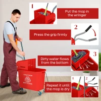 HOMCOM Compact Mop Bucket with Wringer, Mop Bucket on Wheels for Floor Cleaning, 5 Gallon, Separate Dirty and Clean Water, Red(m-6)