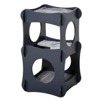 Pawhut Multi-level Wooden Cat House Kitten Bed Furniture with Removable Soft Cushion for Rest, Dark Grey(m-1)