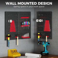 HOMCOM 28 Piece Metal Peg Board with Accessories, Shelf Tool Organizer, Black and Red(m-6)