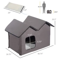 PawHut Double Heated Cat House Portable Indoor/Outdoor Kitty Shelter for Ferral Cat in Winter, Brown(m-3)