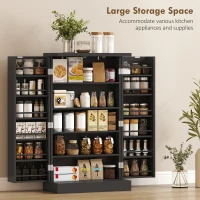 HOMCOM Freestanding Kitchen Pantry Storage Cabinet Kitchen Cabinet with 5-Tier Shelf 12 Spice Racks Adjustable Shelves Black(m-4)