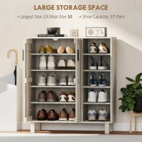 HOMCOM Shoe Storage with Double Doors and Open Shelves 17 Pair Shoe Storage Organizer for Entryway Hallway Light Grey(m-4)