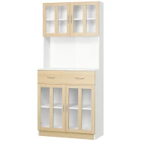 HOMCOM 71" Kitchen Buffet with Hutch, Freestanding Pantry Cupboard with Central Drawer, 2 Glass Door Cabinets and Countertop, White(m-11)