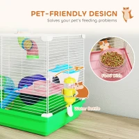 PawHut 18"L Hamster Cage, Small Animal House, 2-Level Rat Gerbil Haven with Tunnel Tube System, Green(m-5)