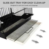 PawHut 28"H Steel Bird Cage with Open Play Top, Perch, Feeding Bowl for Parrot Lovebirds Parakeets Cockatiels - Black(m-5)