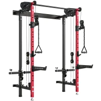 Soozier Foldable Power Cage, Space-Saving Power Rack with Pull-Up Bar, Cable Pulley System, 1540 lbs Capacity(m-9)