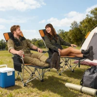 Outsunny Set of 2 Reclining Camping Chair with Foot Rest, Folding Camping Chair w/ Headrest, Cup Holder, Storage Bag, Orange(m-8)