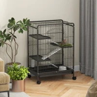 PawHut 37"H Ferret Cage, 4-Tier Rolling Rabbit Ferret Chinchilla Squirrel Cage with Removable Tray, Platform, Ramp, Food Dish, Water Bottle, 24" x 17" x 37"(m-1)