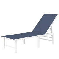 Outsunny Outdoor Lounge Chair, 5-Position Reclining Outdoor Chaise Lounge Tanning Chair with Mesh Seat, Dark Blue(m-2)