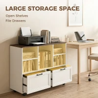 HOMCOM Lateral Mobile Filing Cabinet, 2 Drawer File Cabinet with Wheels, Adjustable Hanging Bars, Walnut and White(m-5)