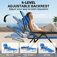 Outsunny Folding Lounge Chair w/ Reclining Back, Dark Blue(m-5)