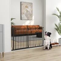 PawHut 30"- 57" Easy Install Pet Gate w/ Door & Double Locking System, Extra Wide Dog Gate for Stairs, Hallways, Black(m-1)
