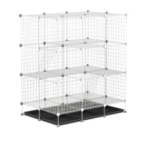 PawHut Small Animal Playpen C&C Cage Wire Bunny Pen for Kitten, Chinchillas, with Doors, Ramps and Trays, White(m-1)
