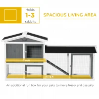 PawHut Wooden Rabbit Hutch with Run, Tray, Ramp for 1-3 Rabbits, Guinea Pigs, White(m-4)