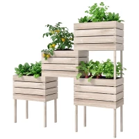 Outsunny 4PCS Wooden Raised Beds for Garden, DIY Shape Elevated Planter Box Kit with Bed Liner for Flowers Vegetables, Outdoor Indoor Planting Box Container(m-11)