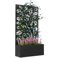 Outsunny Metal Raised Garden Bed with Privacy Panel, Freestanding or Wall Mounted Outdoor Planter Box for Garden, Patio(m-12)