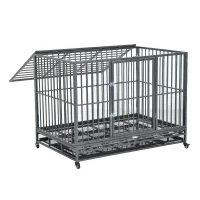 PawHut 48" Heavy Duty Steel Dog Crate Kennel Pet Cage w/ Wheels - Grey Vein(m-8)