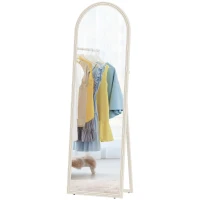 HOMCOM 64" x 21" Full Length Mirror, Free Standing, Leaning or Wall, Arched Full Body Mirror with Faux Stone Frame, White(m-2)