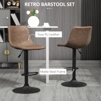 HOMCOM Adjustable Counter Height Bar Stools Set of 2, 360° Swivel Kitchen Counter Stools Dining Chairs with Backs, Vintage Leather, Brown(m-4)