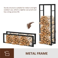 HOMCOM 23.6" x 9.8" x 59.1" Firewood Rack Outdoor, Log Holder Fireplace Storage Rack with Handles and 220 lbs. Weight Capacity, Black(m-6)