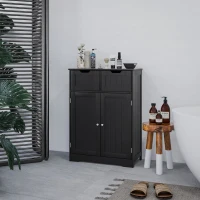 kleankin Bathroom Cabinet, Bathroom Storage Cabinet with 2 Drawers, Adjustable Shelf for Living Room, Entryway, Black(m-6)