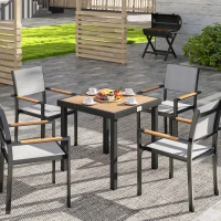 Outsunny Patio Dining Table for 4, Square Aluminum Outdoor Table for Garden Lawn Backyard, Natural(m-8)