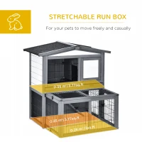 PawHut Wooden 2 Story Rabbit Hutch Bunny Cage with Slide-Out Run, Openable Roof, Lockable Doors, Ramp and No Leak Tray for Outdoor, Grey, and White(m-4)