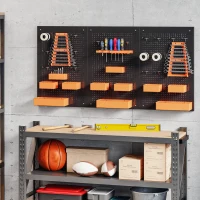 HOMCOM 33 Piece Metal Pegboard Panels, Peg Board with 16 Hooks, Bins and Racks, Black and Orange(m-8)