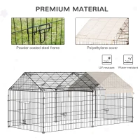 PawHut Metal Chicken Coop, 87" x 41" x 41" Chicken Run Pen for Yard with Cover, Portable Catio Poultry Cage Indoor Outdoor Backyard, Cat Cage for Rabbit, Duck, Hen, Small Animal, Chinchillas, Beige(m-4)