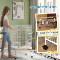 PawHut 43" Bird Cage with Rolling Stand, Toys, for Budgies Canaries White(m-7)