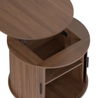 HOMCOM Lift Top Coffee Table, Modern Fluted Round Coffee Table with Layered Storage and Tambour Sliding Door, Walnut Brown(m-11)