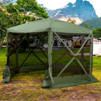 Outsunny 12' x 12' Hexagon Automatic Pop Up Screen Tents Camping Shelter Picnic Canopy Outdoor Sun Shade with Mesh Sidewalls and Carry Bag, Green(m-1)