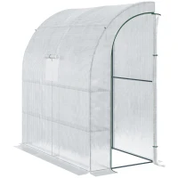 Outsunny 7' x 3' x 7' Outdoor Lean-to Walk-In Greenhouse w/ Roll-up Mesh Windows, Zipper Door and 3-Tier Shelves, White(m-11)